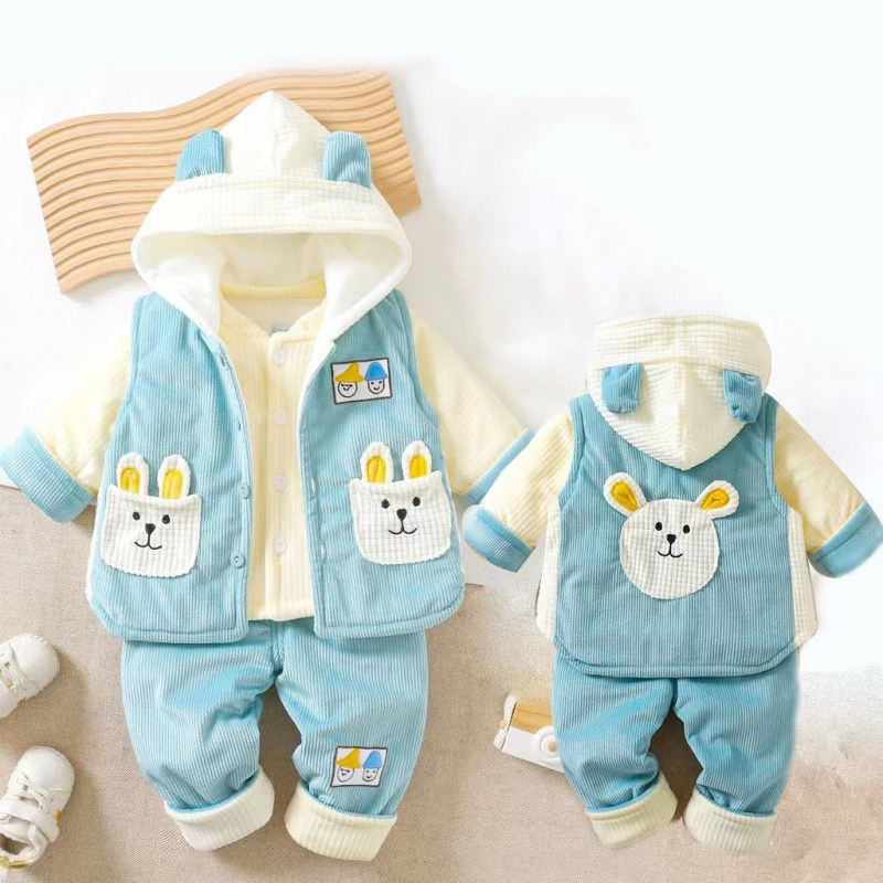 Men's and Women's Baby Clothes, Autumn and Winter Clothing, Thickeneded Cotton Clothes for Infants Aged 0-1 to 2 Years Old, Newborn Outer Vest, Three-Piece Set