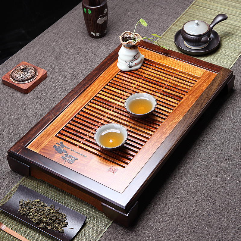 Black Sandalwood Tea Tray Home Solid Wood Drawer Flowers Pear Wood Water Storage Drain Double With Small Number Tea Table Utilf Tea Furniture 