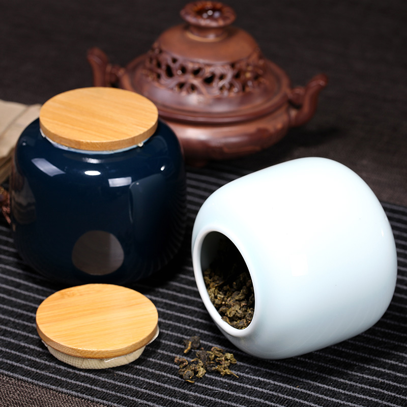 Ceramic tea cans Fat white tea set Wake-up tea cans Sealed sapphire blue tea storage cans Black tea Pu'er tea green tea cans