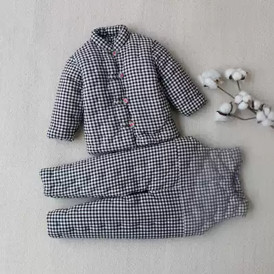 Baby handmade cotton flower cotton coat suit Autumn and winter newborn baby men's and women's children's quilted jacket cotton pants thickened children's clothing
