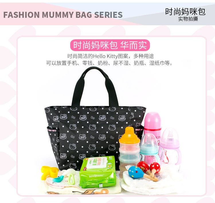 Hellokitty phim hoạt hình dễ thương thực tế cầm tay kích thước nhỏ dung lượng lớn đa chức năng chống thấm túi Mummy túi ra túi đựng đồ cho mẹ