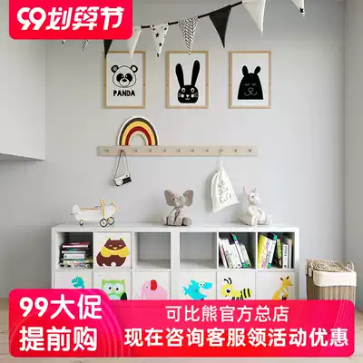 Customized children's bookshelf picture book rack storage rack floor small book cabinet storage living room kindergarten solid wood grid cabinet