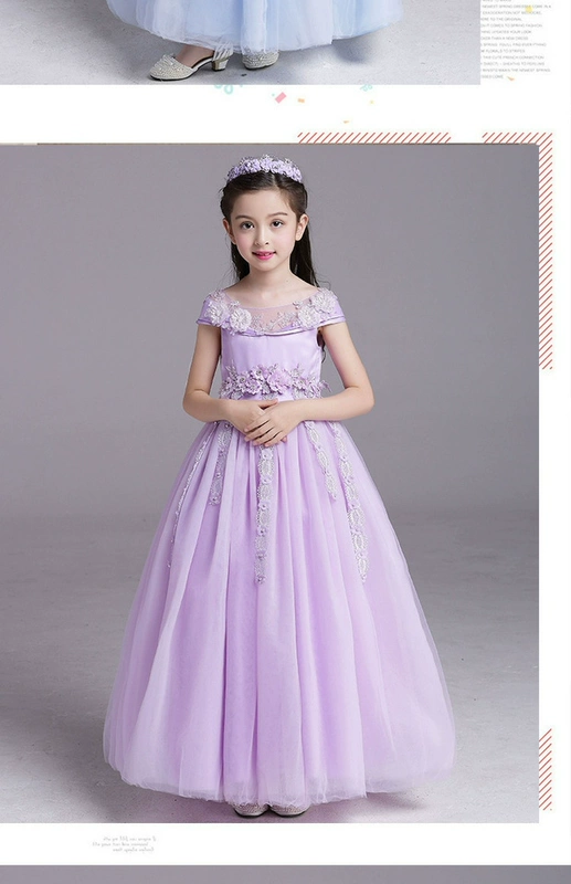 Váy cưới trẻ em mới 2018 váy hoa màu xanh công chúa cô gái váy dài đoạn nữ sinh trang phục thi đấu piano