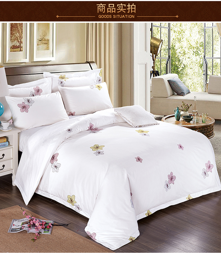 Bộ đồ giường khách sạn chăn ga trải giường cá tính chủ đề khách sạn khách sạn khăn trải giường in trắng khách sạn bốn mảnh - Bộ đồ giường bốn mảnh mua chăn ga gối đệm