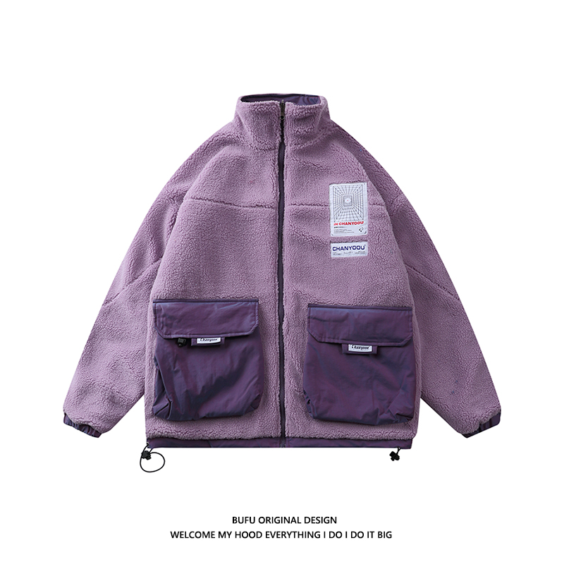 Hundreds of millions of young people's national tide lamb wool cotton jacket men's loose oversize function wear lamb wool cotton jacket on both sides