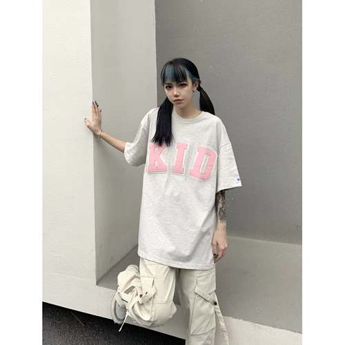 Летняя футболка с коротким рукавом для влюбленных, этнический стиль, в американском стиле, с вышивкой, оверсайз