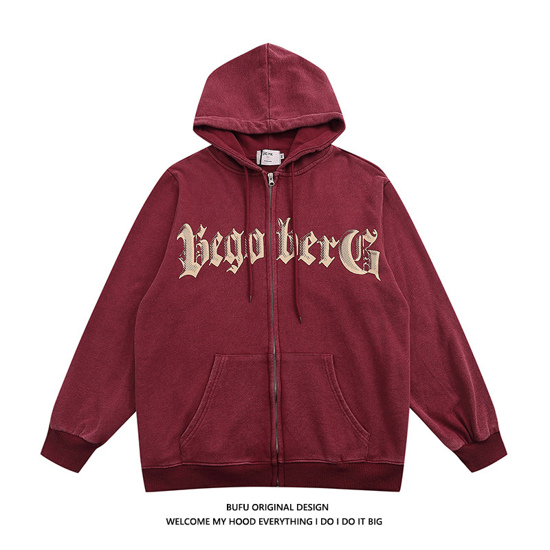 Millions of teenage national tide American Wash Street Zipper Sweater Linked with Hop Couple for Men and Women