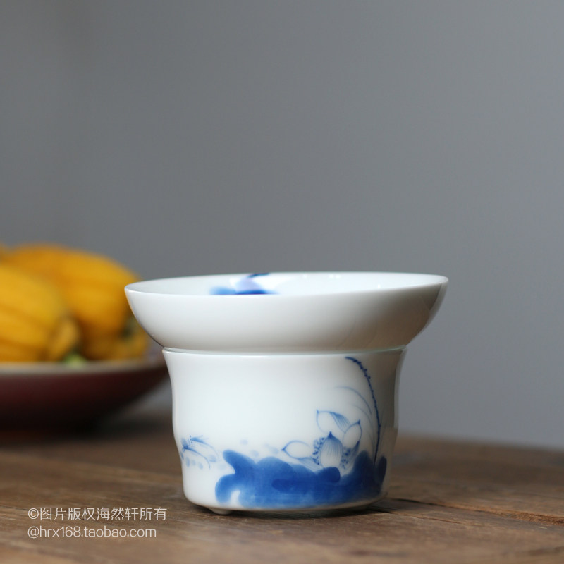 Jingdezhen Gongfu Tea with Glaze Lower Color Hand-painted Lotus Tea Leak Green Flower Filter Tea Filter Tea Machine Funnel Tea Channel Tool
