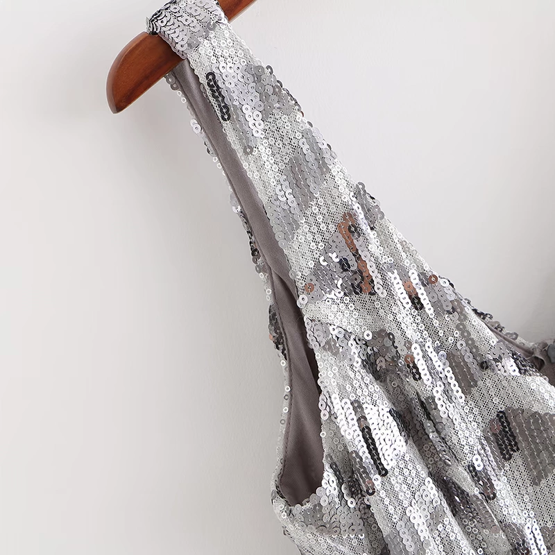 FF26 Châu Âu và Mỹ mùa hè mới dành cho nữ đình chỉ váy đôi V-cổ dây buộc dây váy sequin váy đáy váy