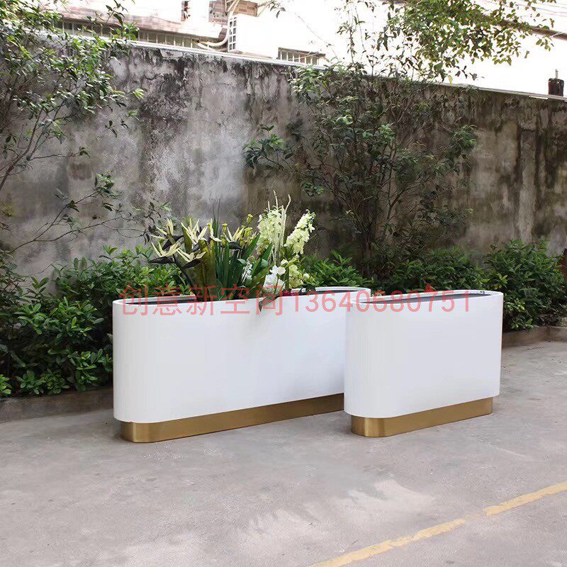 Stainless Steel White Flower Case Galvanized Baking Varnish Outdoor Gardening Flower Case Green Flower Racks Iron Art Flower Groove Partition Flower Pool