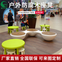 Outdoor GRP Embalming Wood Seat Creative Wooden Stool Garden Forest Landscape Round Bench Square Public Lounge