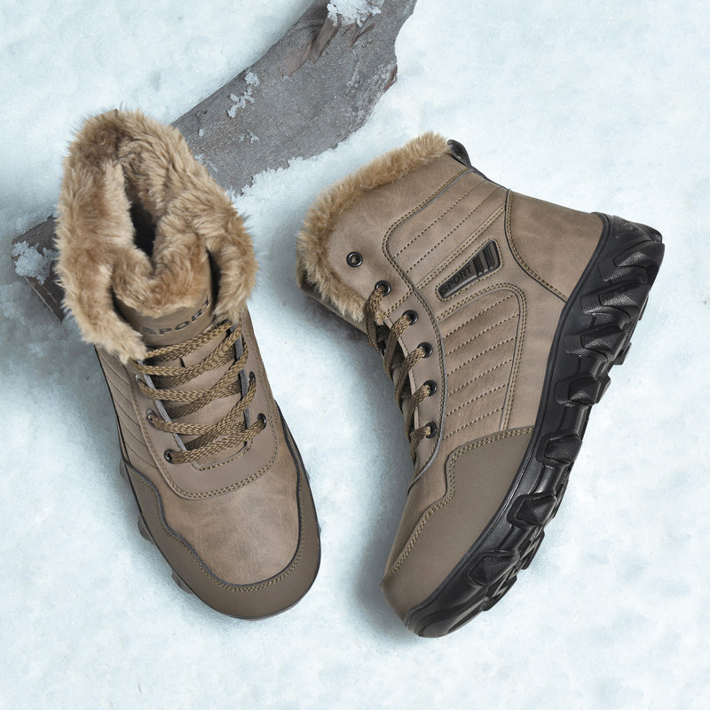 Winter waterproof non-slip Northeast snow boots men's fleece thickened large size high-top cotton shoes men's warm outdoor short boots 48