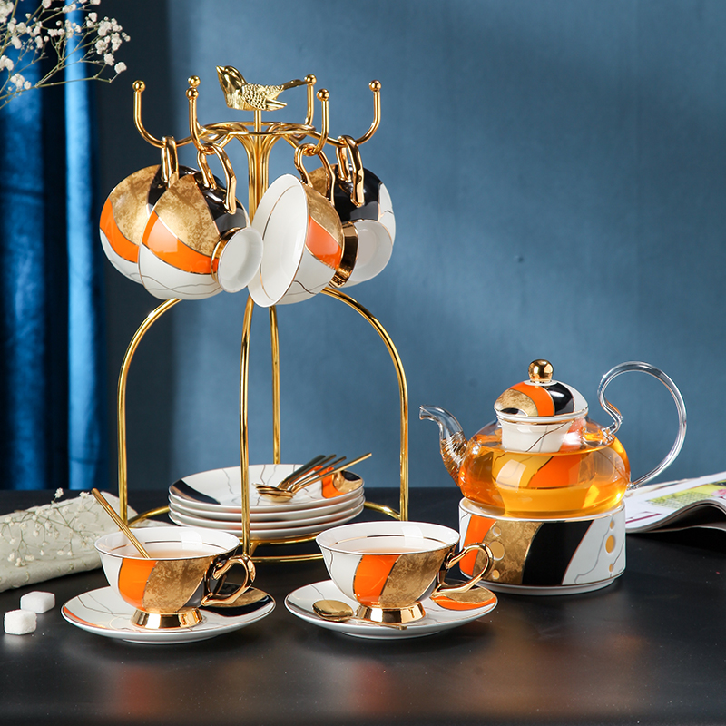 Medao Sink Golden Years Light Lavish Fruit Flower Teapot Cups Living-room Glass Bubble Teapot Afternoon Teapot Set