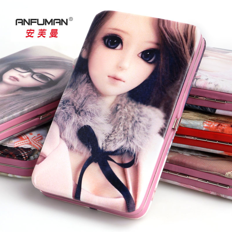Women's Korean version fashion hand-painted buckle lunch box long version wallet wallet cartoon cute SD doll soft leather clutch