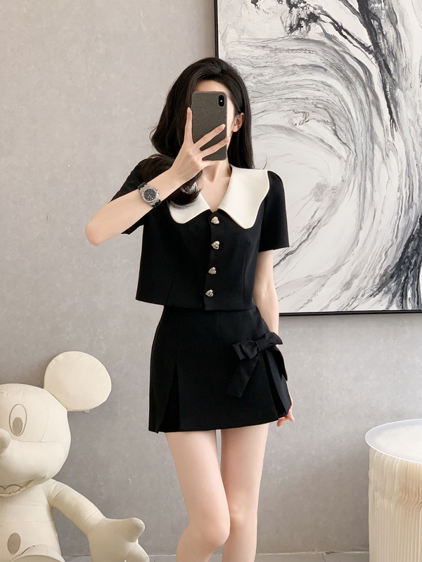 Tweed Style Doll Collar Fashion Suit for Women 2026 Summer Work Clothing Short Suit Jacket High-Waisted Culottes Two-Piece Set
