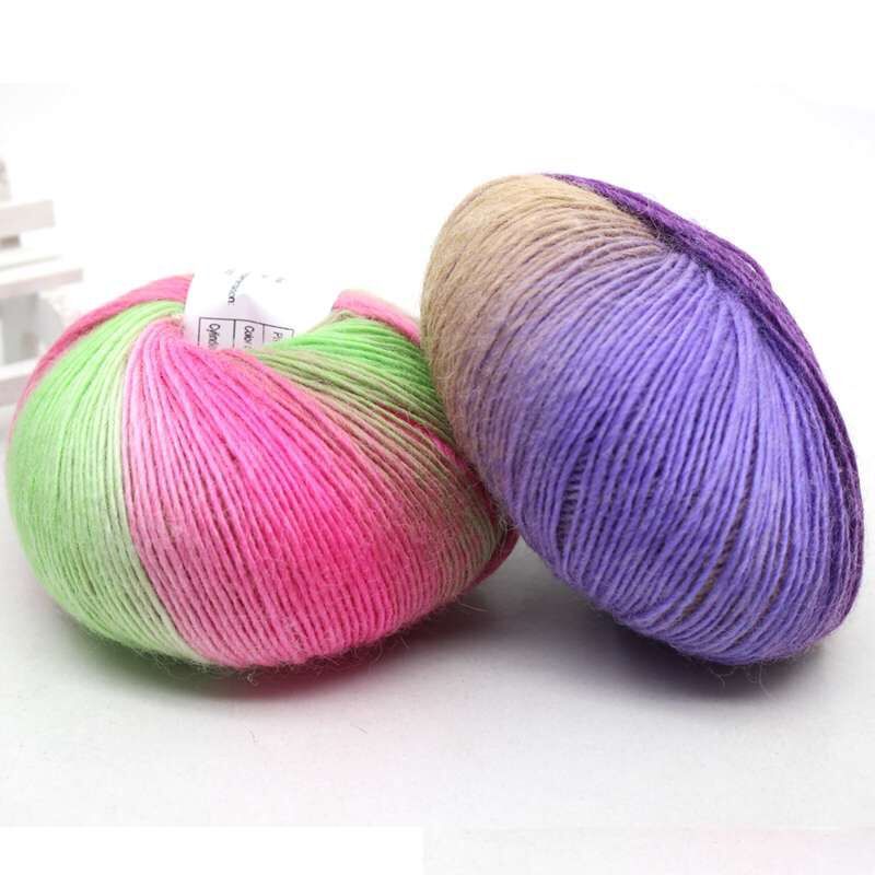 diy handmade pure wool rainbow yarn Long dyed woven shawl hat line Medium thick hand woven lady yarn