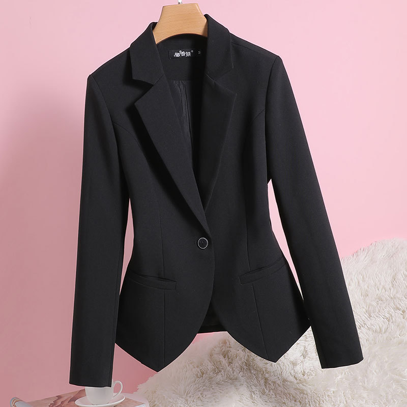 Spring and Autumn Style Blazer for Women, Waist-Cinching, Straight Shoulder, Black, Petite Suit, Elegant, Slimming, Short Blazer, Versatile