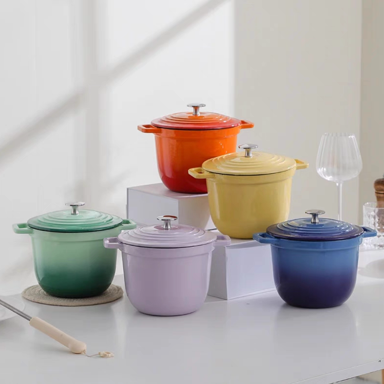 Sanxia Black Enamel 18cm Cast Iron Pot Stew Pot Braising Pot Suitable for Induction Cooker, Gas Stove, and Oven