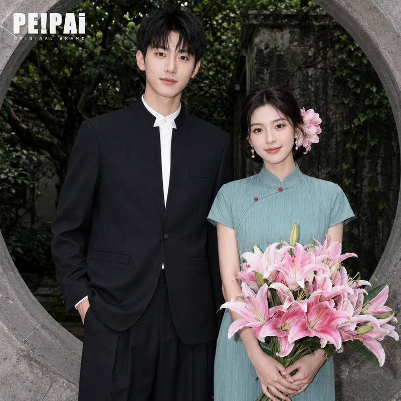 Peipai New Chinese-Style Stand-Collar Single-Button Men's Suit Set, High-End Formal Attire, Zhongshan-Style Suit, Groom's Wedding Suit Peipai New Chinese-Style Stand-Collar Single-Button Men's Suit Set, High-End Formal Attire, Zhongshan-Style Suit, Groom's Wedding Suit