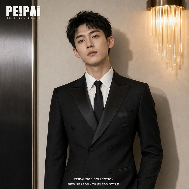Peipai Autumn Business Double-Breasted Notch Lapel Suit Set Men's Slim Fit Formal Gentleman's Banquet Dress Suit Peipai Autumn Business Double-Breasted Notch Lapel Suit Set Men's Slim Fit Formal Gentleman's Banquet Dress Suit