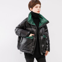 Glossy short profile down jacket womens 2020 winter new Korean high-neck fashion explosion white duck down jacket