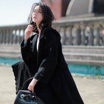 Daxi homemade womens cashmere woolen coat 2022 winter new popular Korean version short black woolen coat