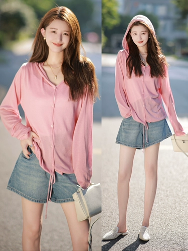 Трикотажный свитер, летняя одежда для защиты от солнца с капюшоном, летний шелковый лонгслив