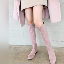 Big happy homemade 2019 autumn and winter new female Joker simple knee long boots suede thin boots tide