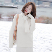 Big happy homemade 2019 autumn new simple vertical stripe scarf basic loose pullover sweater women