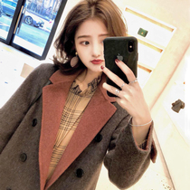 Big happy homemade winter New 100% wool hand stitched double-sided tweed coat womens suit collar woolen coat tide