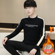 Autumn and winter printed splicing double-sided velvet thermal clothing suit mens German velvet self-heating autumn clothing and autumn trousers base shirt and underpants