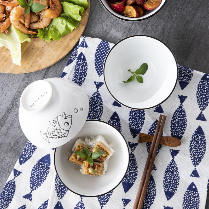 Japanese rice bowl, lovely move creative job suits for the microwave bowl of ikea with ceramic tableware ins