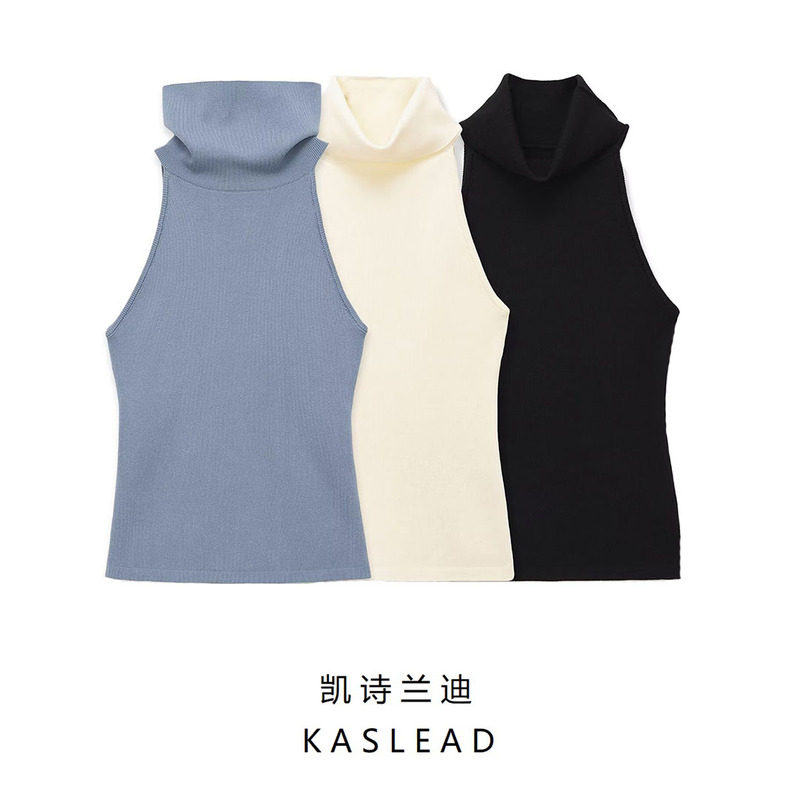 Kaslead New Women's Clothing European and American Style Fashion Simple High-Neck Sleeveless Straight Top 4786008