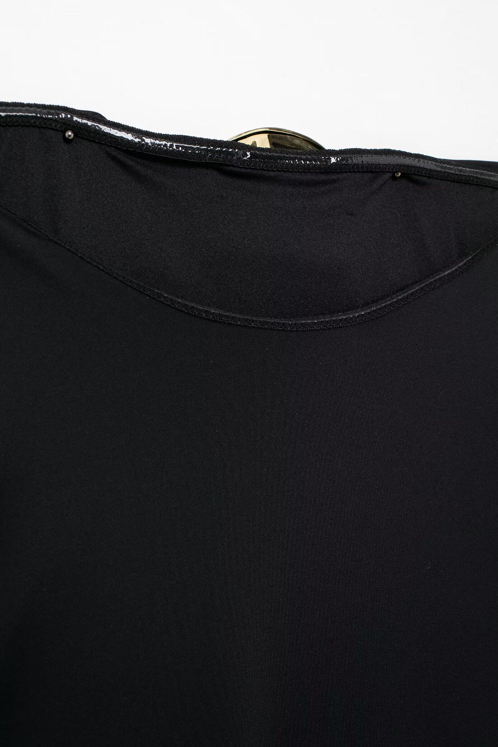 Боди/брюки kaslead 新款 女装 欧美风时尚金属饰一字领黑色泳衣 0167216