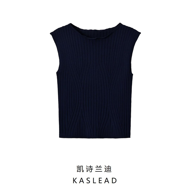 Kaslead New Women's Clothing European and American Style High-End Sleeveless Off-Shoulder Casual Ribbed Knit 6771203