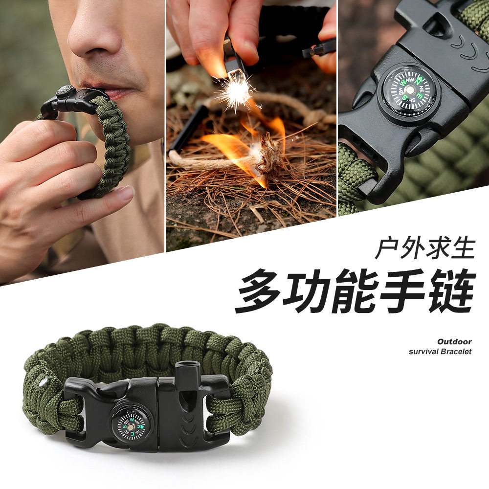 Outdoor camping emergency for birth-beating flame guide field multi-function bracelet high reflective umbrella rope weaving