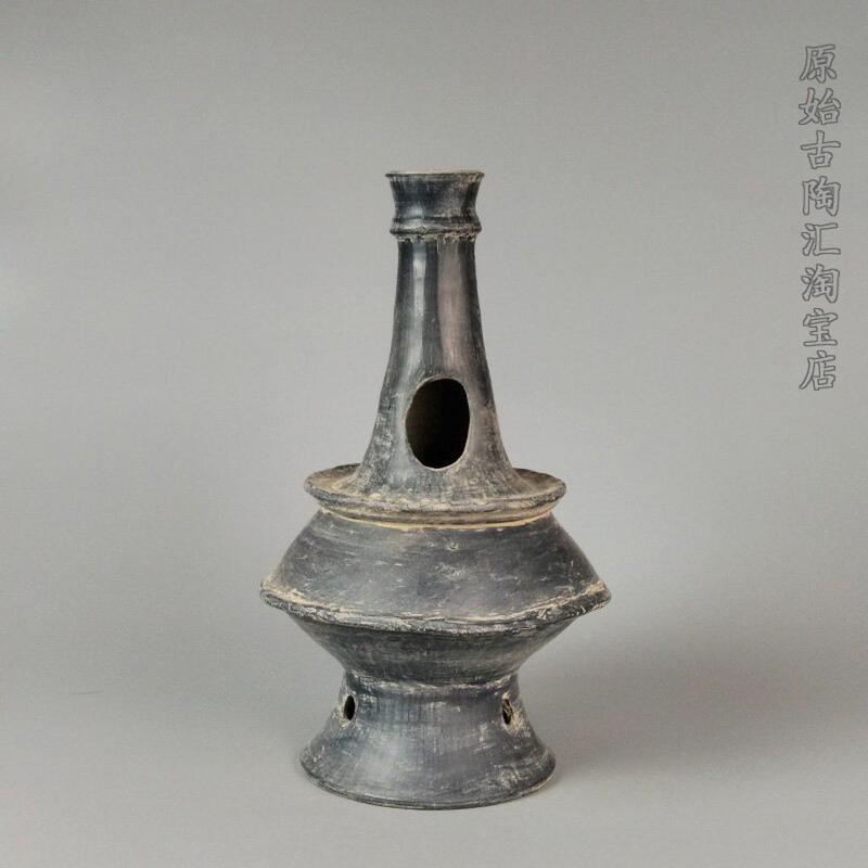 Fujian Minhou Min Tai Ocean Tanshishan Cultural Site Black Pottery Pot Chinese Gray Pottery Lamp Antique Pottery Ornaments