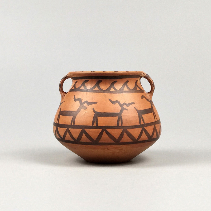 Primitive Society Cayo Culture Deer Pattern Large Horned Sheep Pattern Antique-Style Colored Pottery Jar Handmade Museum Crafts Ornament