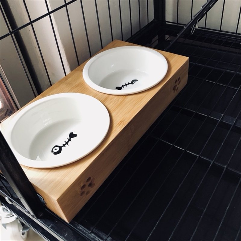 Cat Bowl Double Bowl protection Cervical Rice Bowls ceramic Cat Food Basin Water Basin Stainless pooch Bowl Pet Eating Supplies