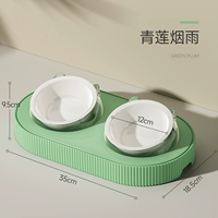 Керамическая двойная миска «Кошачьи уши» (зеленая)