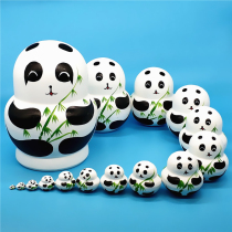 Matryoshka 15-layer panda pure hand-painted shaking matryoshka wooden crafts childrens educational toy gift