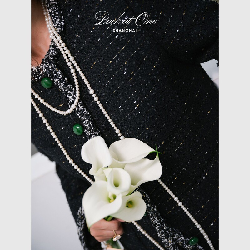 Backatone “Mocui Qimeng” Light Luxury, Stylish and High-End Sequin Gauze Chanel-Style Jacket/Skirt Set