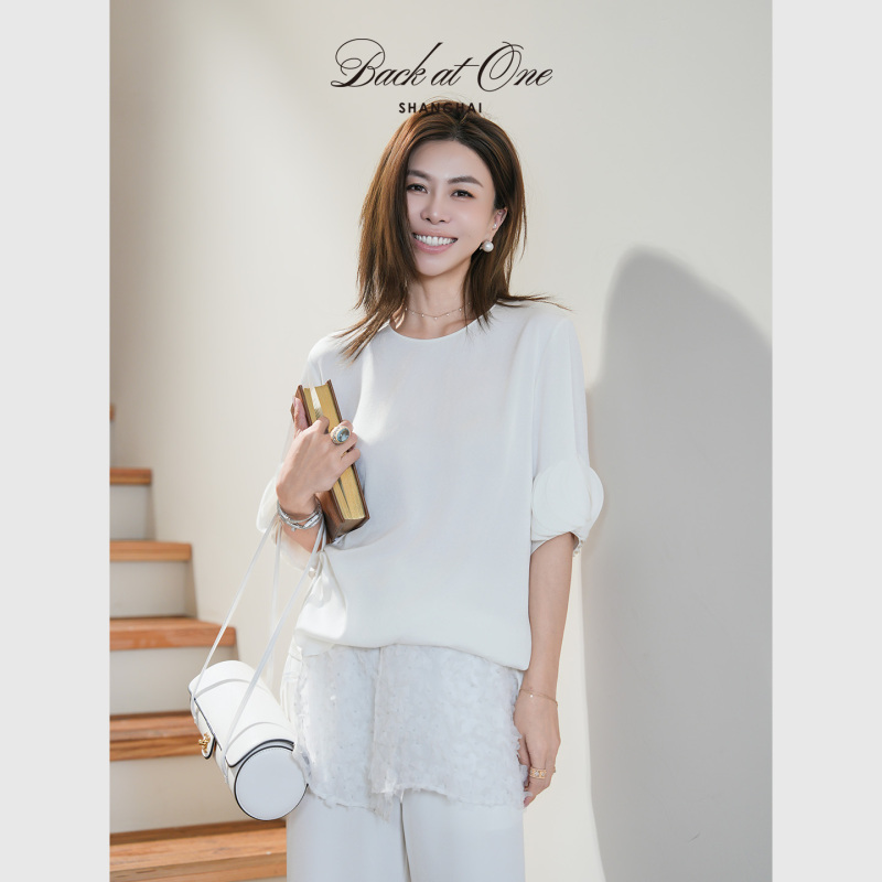 Backatone “Wind Dancing Petals” Summer Loose Casual Short-Sleeved Pullover Top Bgs-1Bb043E-K