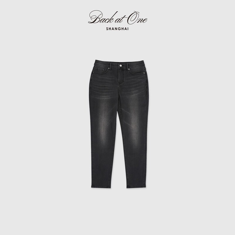 Backatone "Traveler's Journey" Natural Waist Denim Style Slim Fit Black Versatile Stretch Jeans for Women