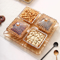Glass gan guo pan lid compartment fourfold ling shi pan candy dish light luxury creative New Year fruit plate jmgo pan box