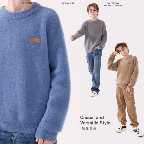 Демисезонный свитер, трикотажное удерживающее тепло термобелье для мальчиков, увеличенная толщина, подходит для подростков, круглый воротник, детская одежда