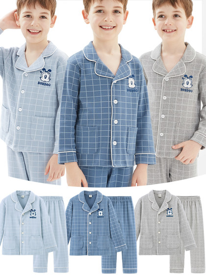 巴布豆儿童睡衣男童家居服套装春秋新款纯棉男孩宝宝小孩中大童装