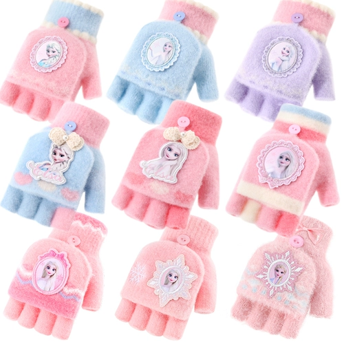 Дисней, детские удерживающие тепло трикотажные перчатки, детское кольцо для принцессы для раннего возраста, без пальцев, «Холодное сердце»