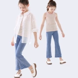 Летние детские штаны, весенние джинсовые штаны-клёш, подходит для подростков, в западном стиле, детская одежда