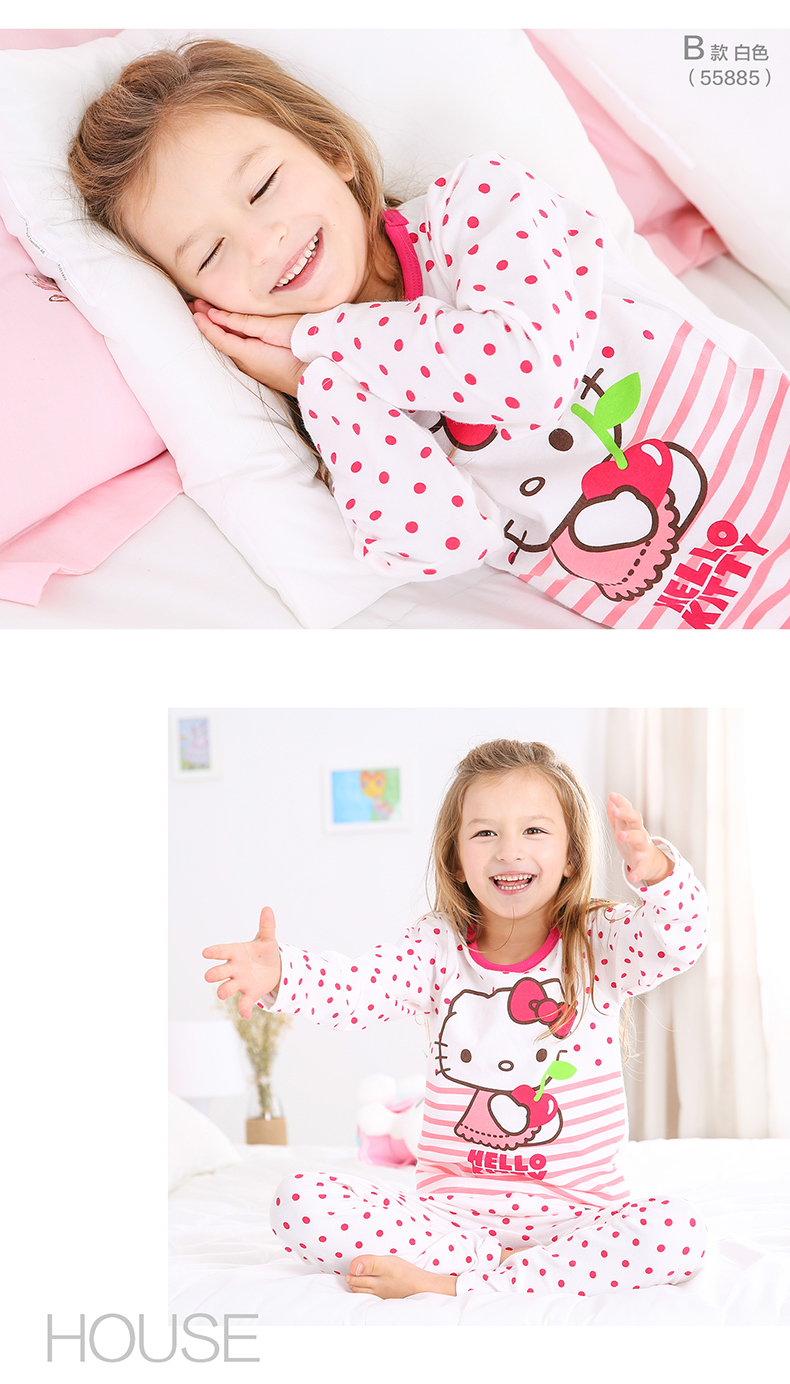 Bộ đồ lót bé gái HelloKitty cài áo cotton mùa xuân và mùa thu Hello Kitty quần áo trẻ em mùa thu lớn chạm đáy áo hai dây quần áo trẻ em nam